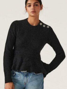Womens ba&sh Hector Charcoal (Item-202) Wool Cashmere Peplum Jumper Sweater S